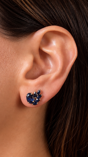 Deep Blue Sapphire Cluster Greek Earrings