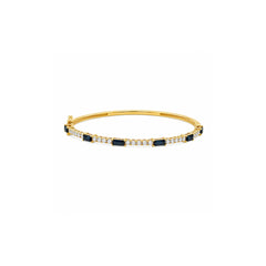 Baguette Blue Sapphire and Round Diamond Bangle