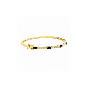 Baguette Blue Sapphire and Round Diamond Bangle