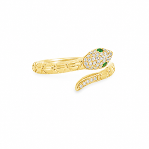 Pave Diamond Snake Ring With Emerald