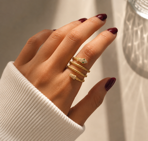 Omega Coiled Snake Ring with Emerald Eyes