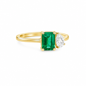 Emerald and Pear Diamond Asymmetric Ring