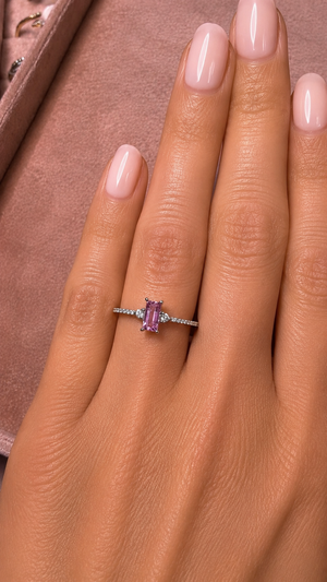 Emerald Cut Pink Sapphire with Diamonds Ring