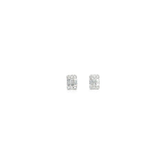 Diamond Illusion Baguette and Round Diamond Stud Earrings