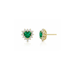 Heart-Shaped Emerald Halo Stud Earrings