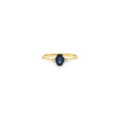 Mini Oval Blue Sapphire and 2 Diamonds Accent Ring