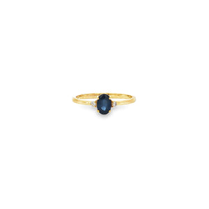 Mini Oval Blue Sapphire and 2 Diamonds Accent Ring