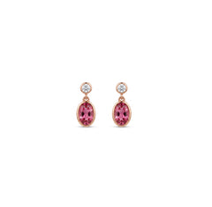 Mini Rose Gold Bezel-Set Oval Pink Sapphire Drop Earrings