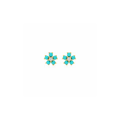 Mini Turquoise Flower Studs with Diamond