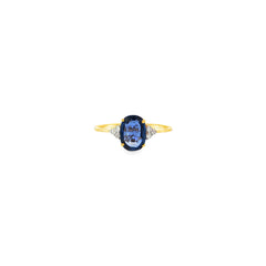Oval Blue Sapphire and Six-Stone Diamond Cocktail Ring