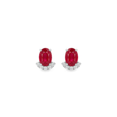 Oval Ruby Earring with Half Halo Diamond
