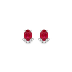 Oval Ruby Earring with Half Halo Diamond