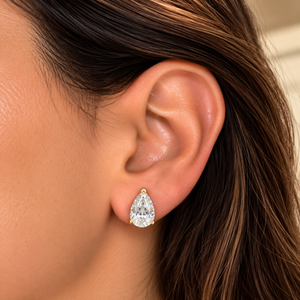 The Yellow Gold Pear Solitaire Studs | 6 CTW Lab-Grown Diamonds