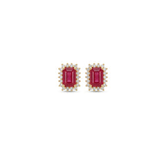 Ruby Studs with Halo Diamonds