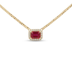 Ruby with Halo Diamond Chain Neckclace