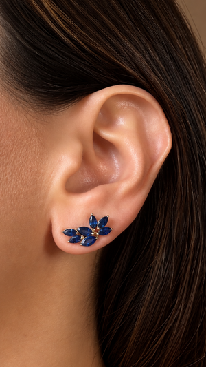 Marquise Sapphire Leaf Cluster Earrings