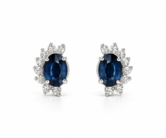 Blue Sapphire Earring with Half Halo Diamond
