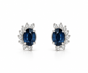 Blue Sapphire Earring with Half Halo Diamond