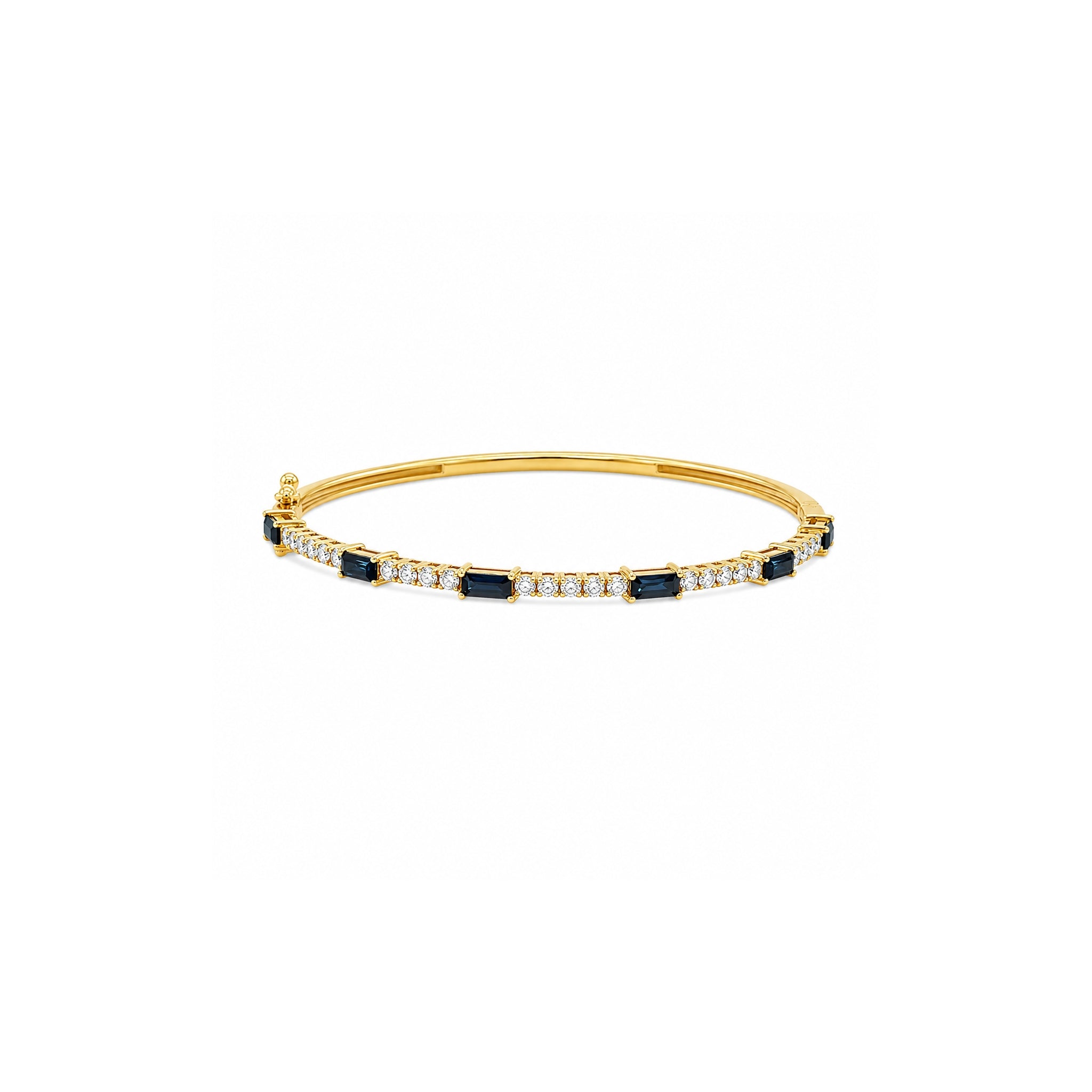 Baguette Blue Sapphire and Round Diamond Bangle