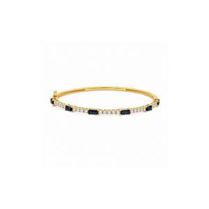 Baguette Blue Sapphire and Round Diamond Bangle