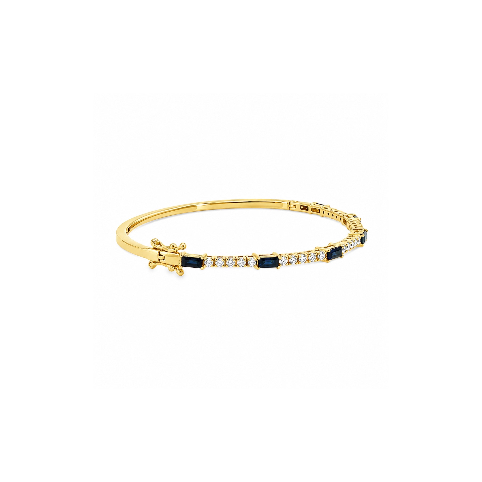 Baguette Blue Sapphire and Round Diamond Bangle