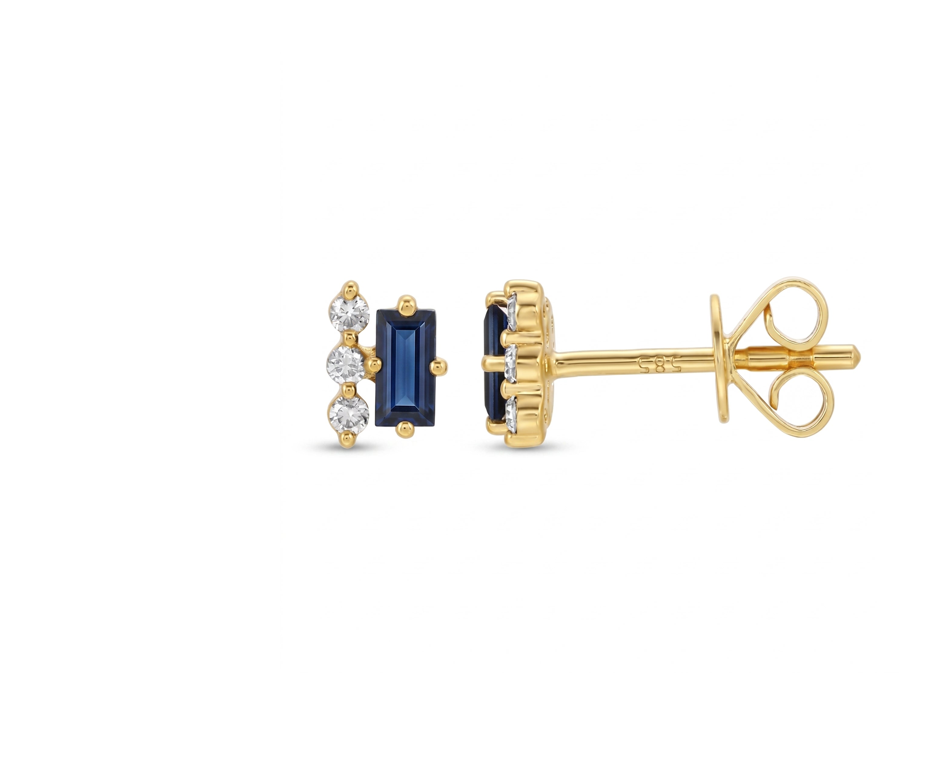 Baguette Blue Sapphire with Accent Diamond Studs