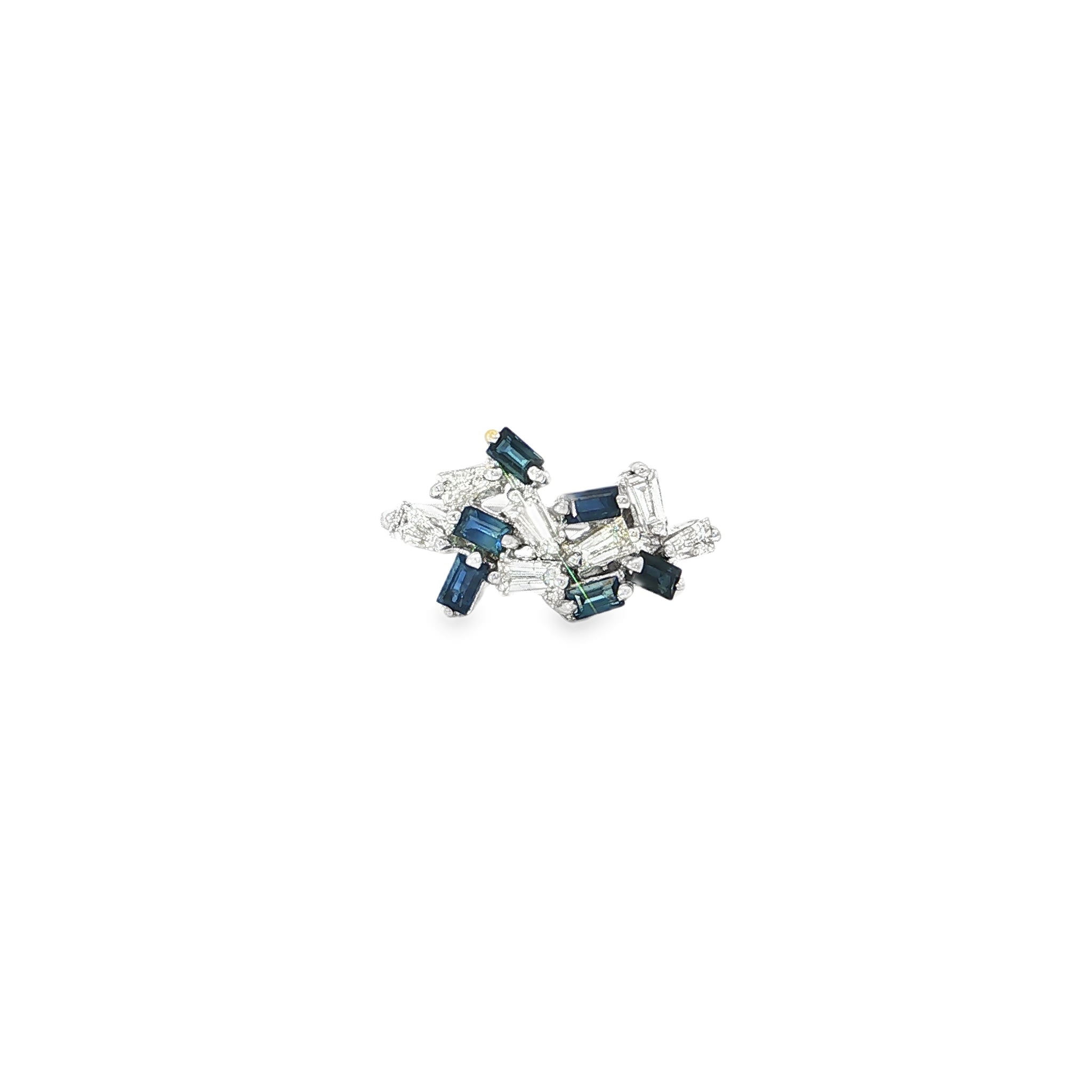 Baguette Diamond and Blue Sapphire Cluster Cocktail Ring