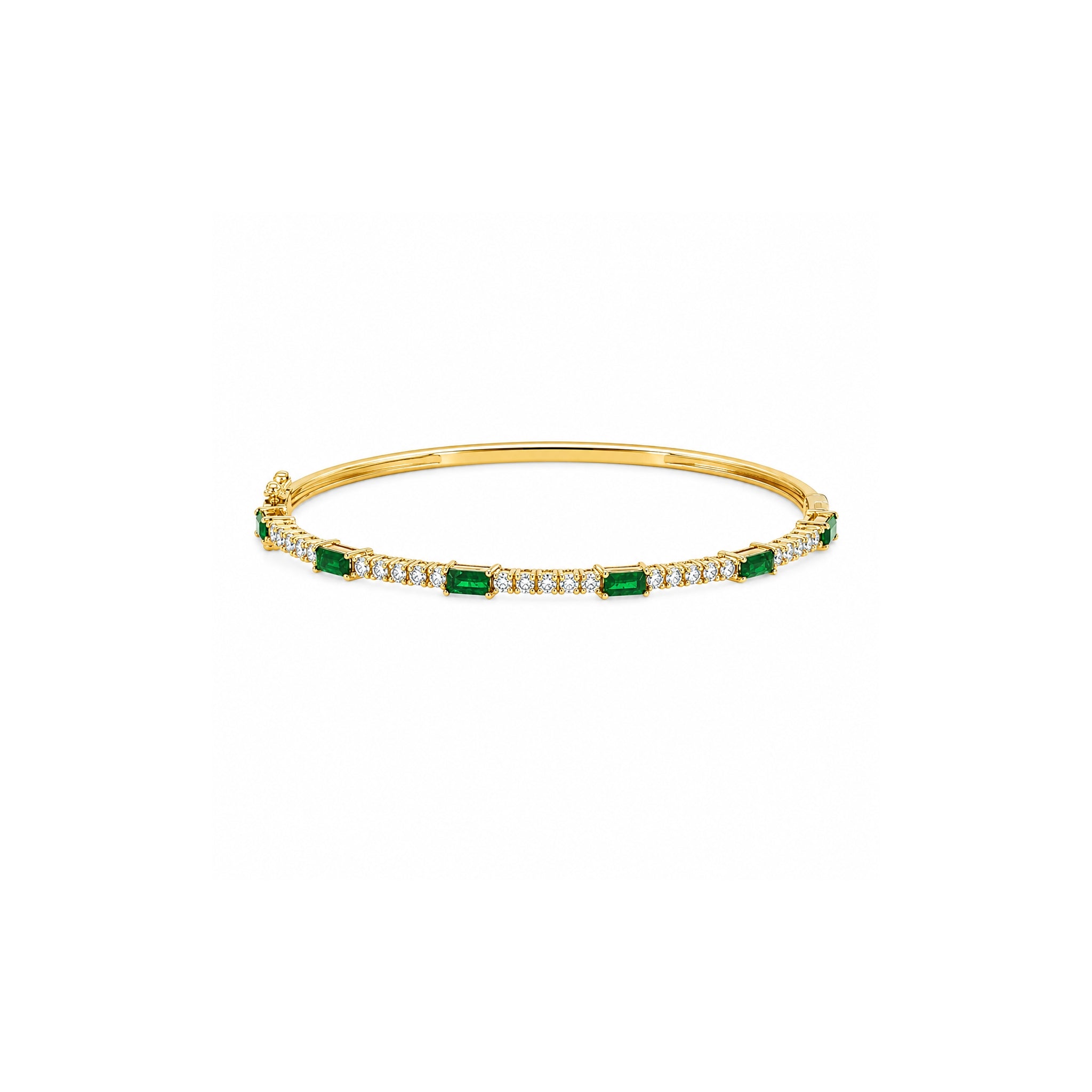 Baguette Emerald and Round Diamond Bangle