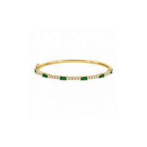 Baguette Emerald and Round Diamond Bangle