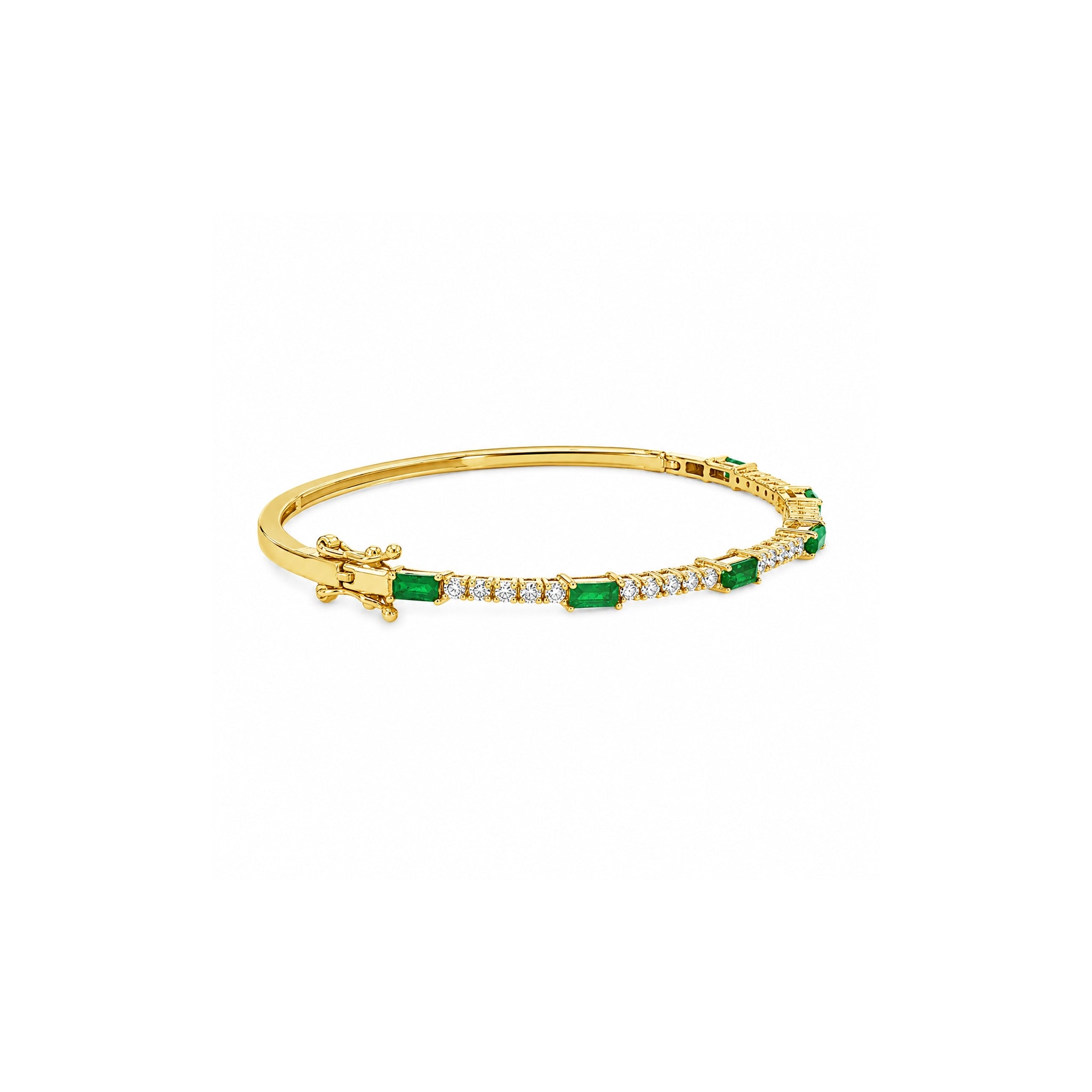 Baguette Emerald and Round Diamond Bangle