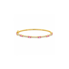 Baguette Pink Sapphire and Round Diamond Bangle