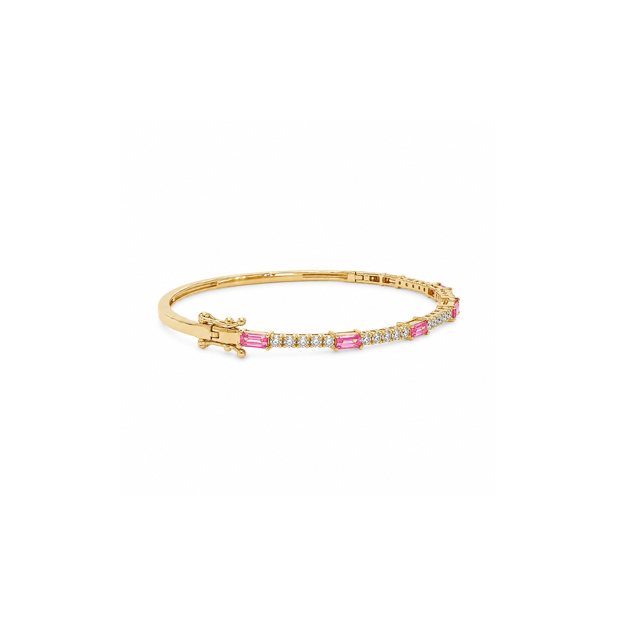 Baguette Pink Sapphire and Round Diamond Bangle