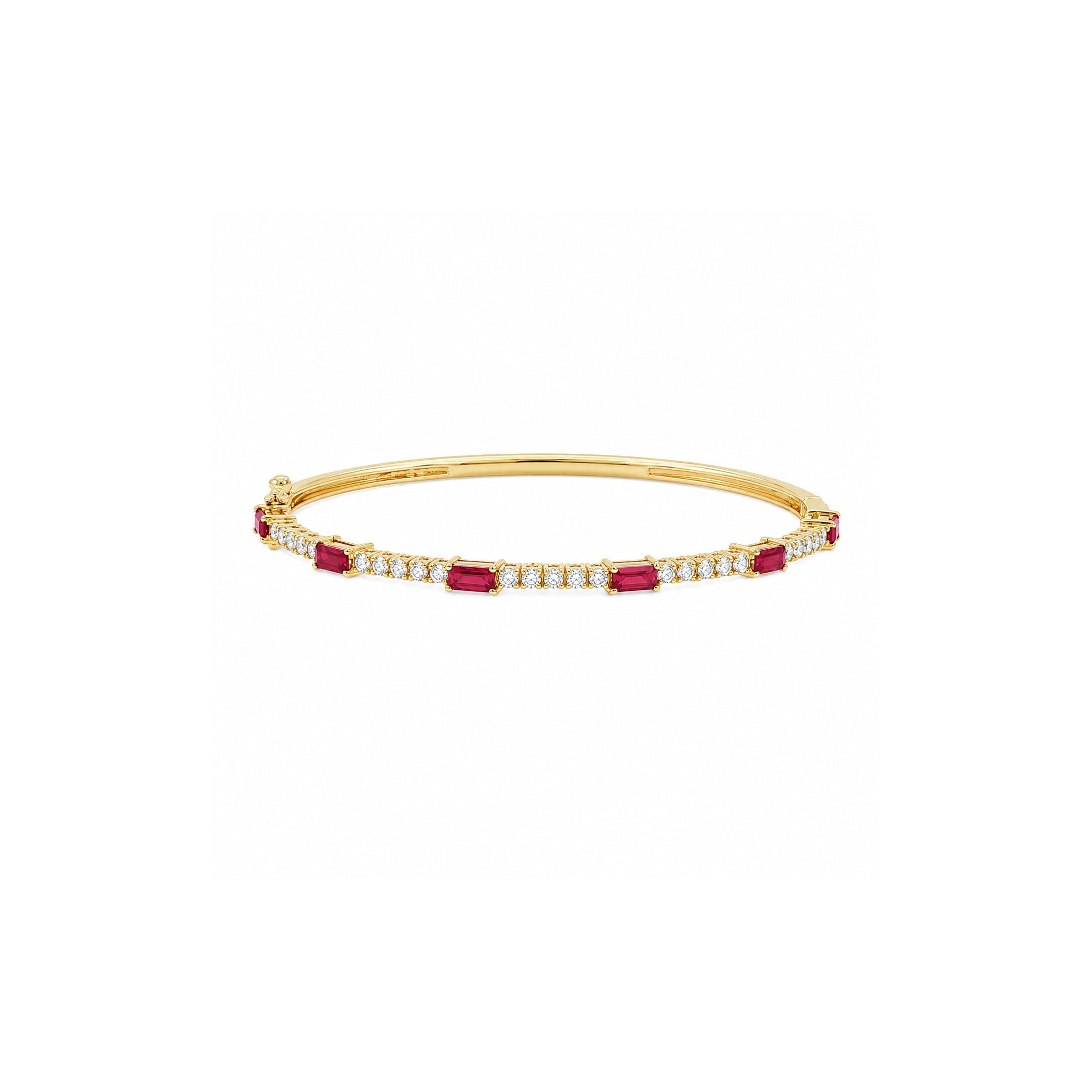 Baguette Ruby and Round Diamond Bangle