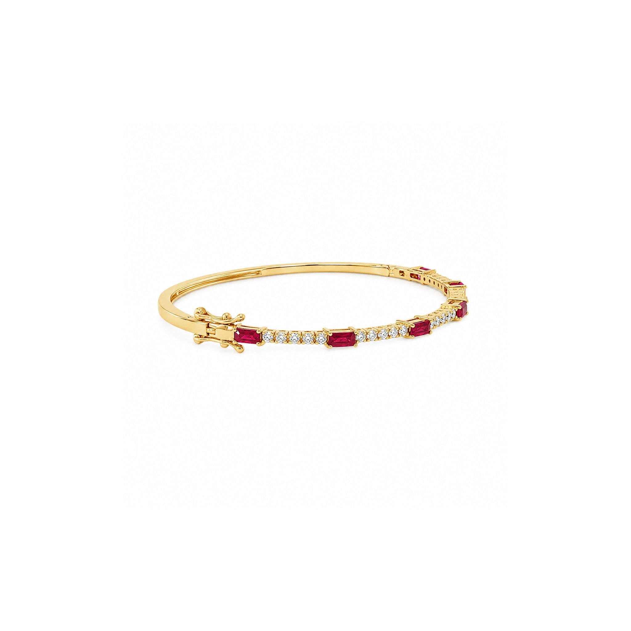Baguette Ruby and Round Diamond Bangle