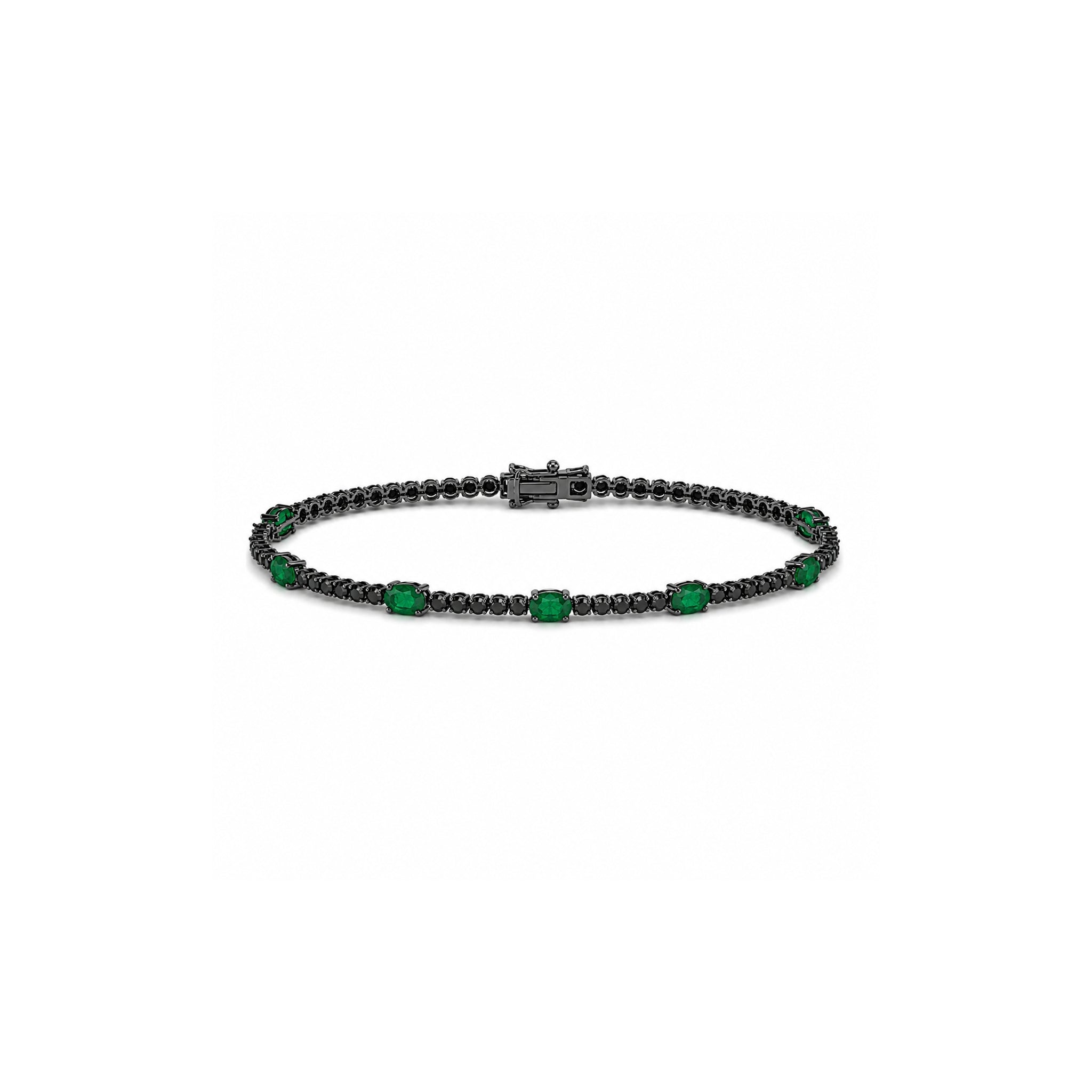 Black Diamonds and Emeralds Tennis Bracelet