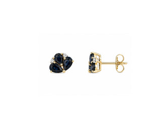 Blue Sapphire Earring Half Flower with Diamonds