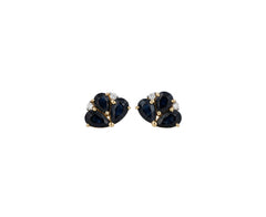 Blue Sapphire Earring Half Flower with Diamonds