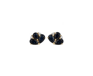 Blue Sapphire Earring Half Flower with Diamonds
