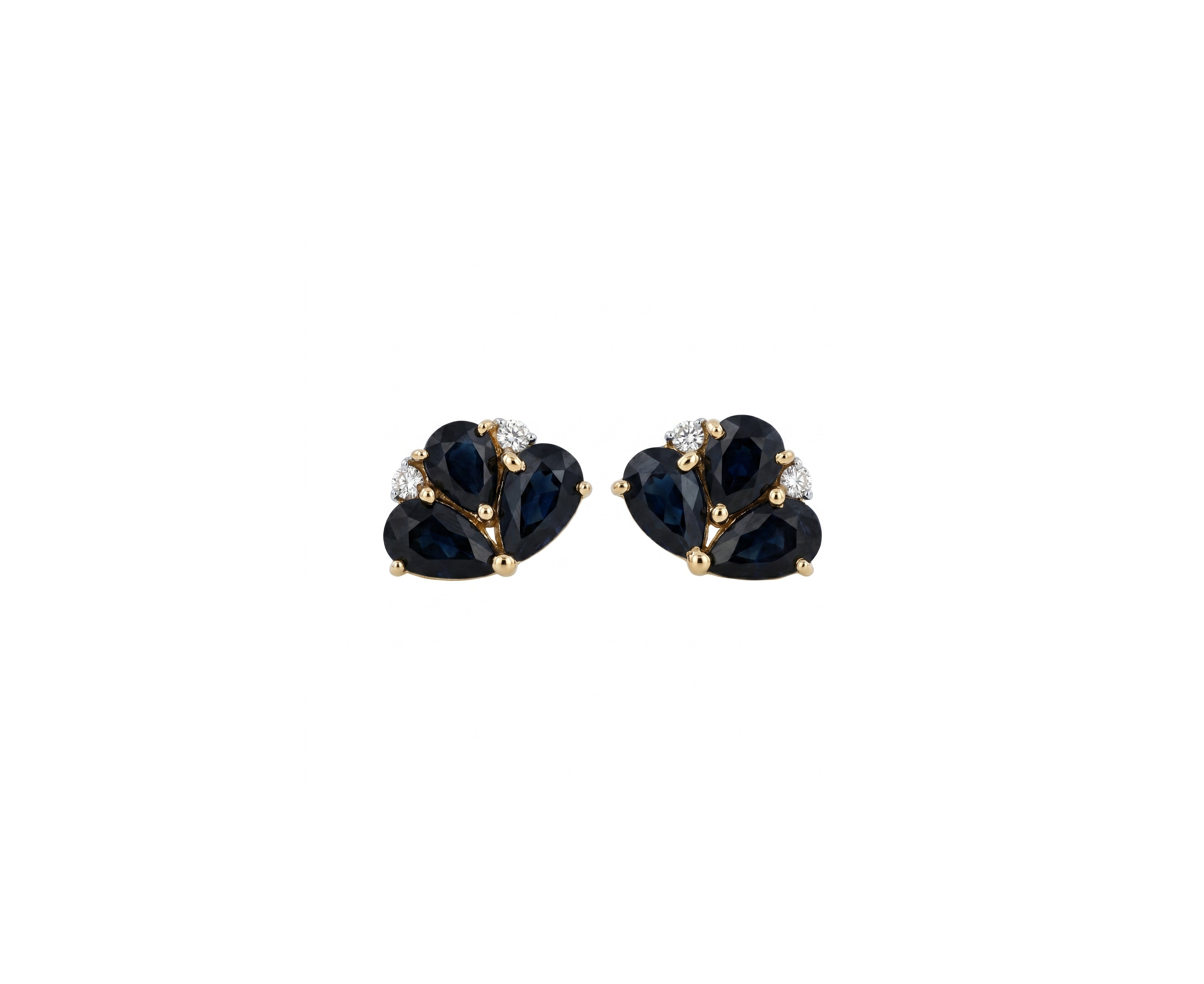 Blue Sapphire Earring Half Flower with Diamonds