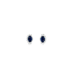 Blue Sapphire Earring with Half Halo Diamond
