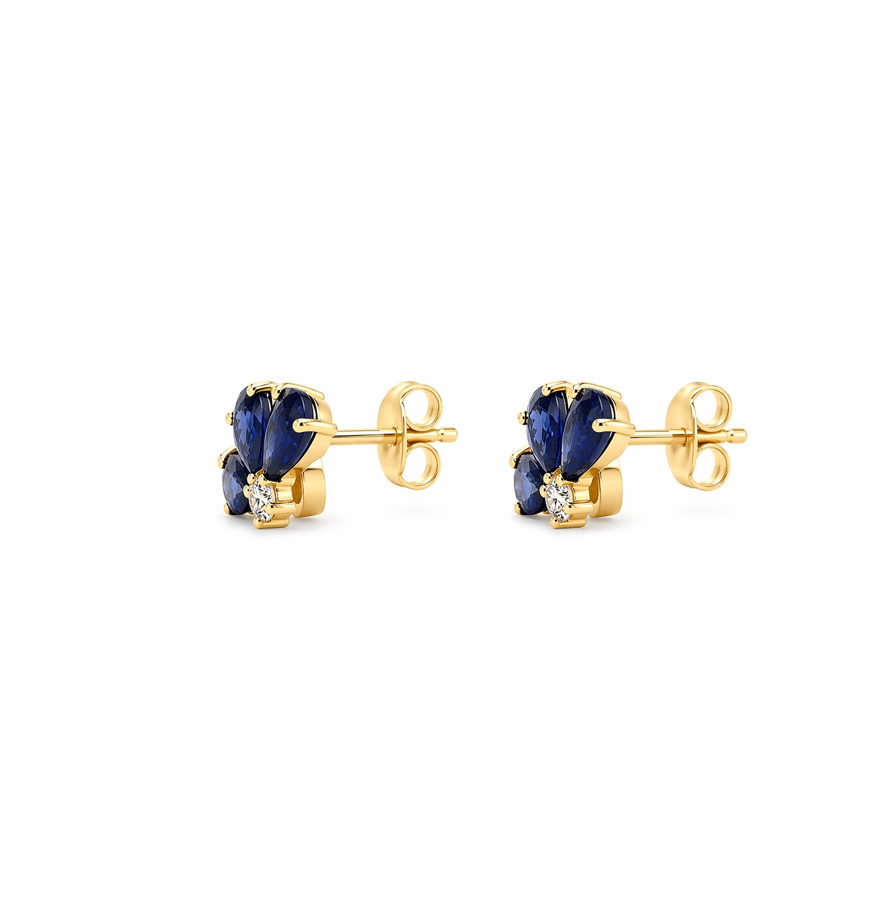 Blue Sapphire Half Floral Cluster Earrings