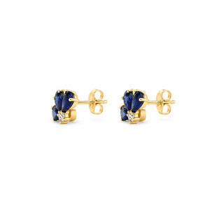 Blue Sapphire Half Floral Cluster Earrings