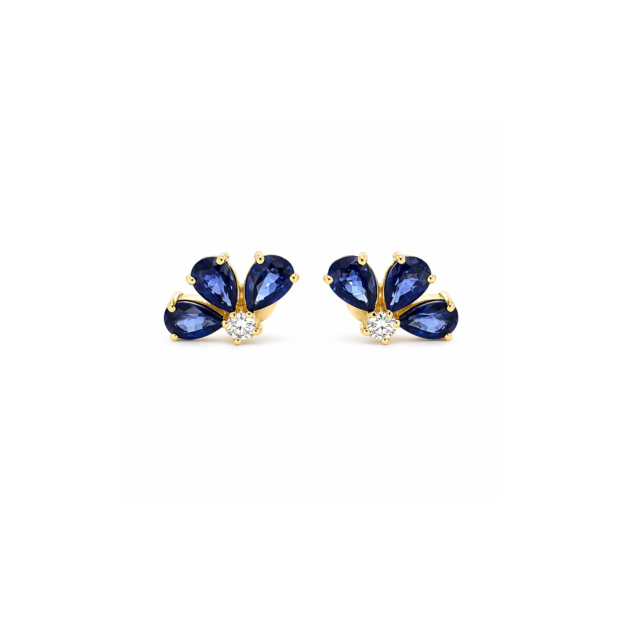 Blue Sapphire Half Floral Cluster Earrings