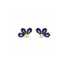 Blue Sapphire Half Floral Cluster Earrings