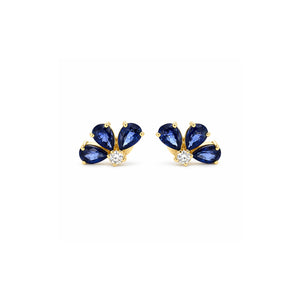 Blue Sapphire Half Floral Cluster Earrings