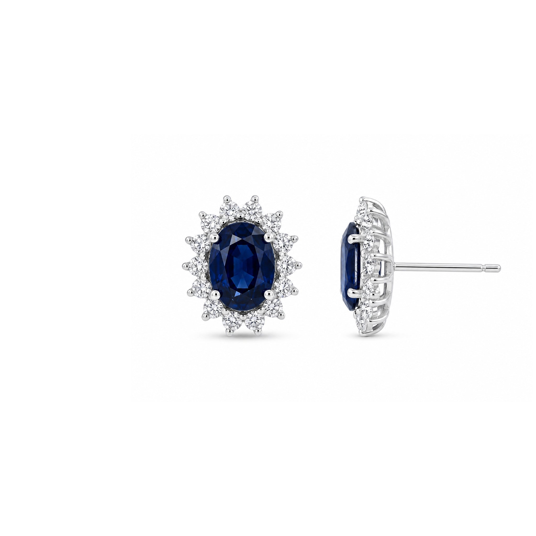 Blue Sapphire Studs with Halo Diamonds
