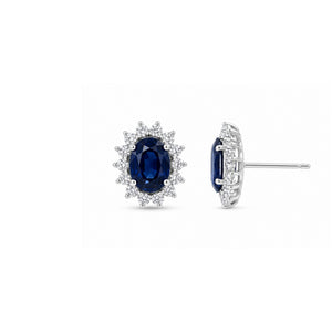 Blue Sapphire Studs with Halo Diamonds