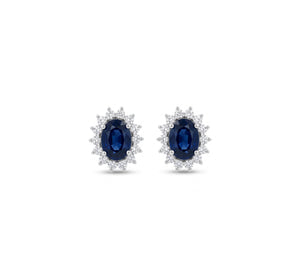 Blue Sapphire Studs with Halo Diamonds