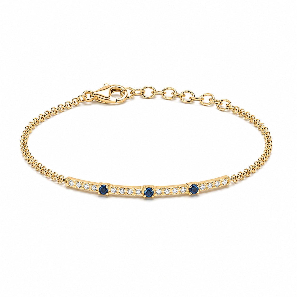 Blue Sapphires and Diamonds Bar Chain Bracelet