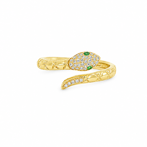 Pave Diamond Snake Ring With Emerald